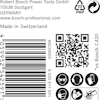 Etikett med tillverkare "Robert Bosch Power Tools GmbH", QR-kod, streckkod, och säkerhetssymboler.