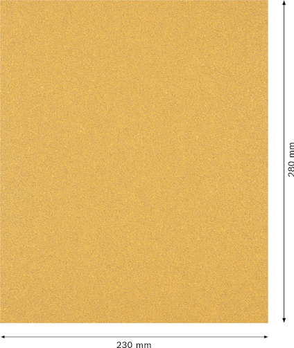 Gul slippapper av sandpapperskaraktär med måtten 230 mm x 280 mm.