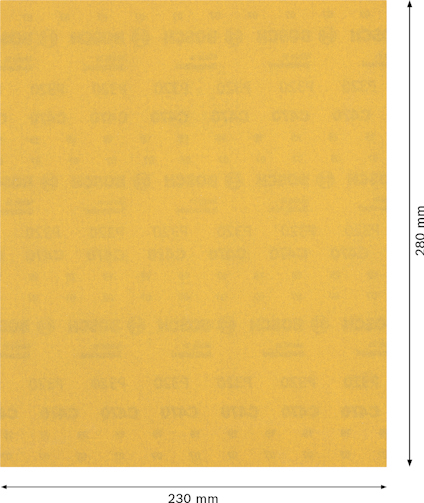 Gul sandpapper 230 mm x 280 mm.