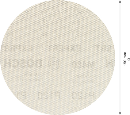 Slippapper i cirkulär form, diameter 150 mm, med märket Bosch svagt synligt.