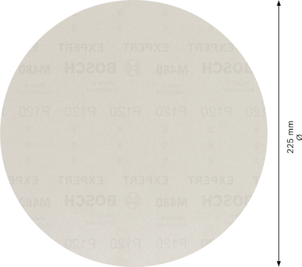Rund slippapper, märkning "BOSCH EXPERT M480 P150", diameter 225 mm.