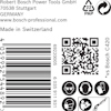 Förpackningens etikett med företagets kontaktinformation, QR-kod, streckkod och ikoner. "Made in Switzerland".