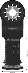 Starlock sågblad för trä, Bosch, 50 mm lång, 32 mm bred, med mätmarkeringar och text "AIZ 32 EPC, HCS, Swiss Made".