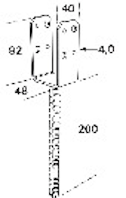 Illustration av metallfäste med måtten: 40, 92, 48, 4,0, 200 mm.