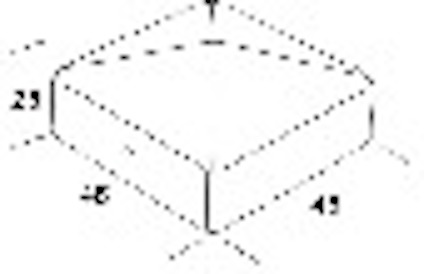 Diagram av ett fyrkantigt objekt med måtten 46x46x25 markerade.
