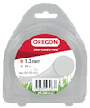 Förpackning med 1,3 mm trimmertråd, 15 m, märkt "OREGON, TRIM LIKE A PRO".
