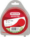 Förpackning med 15 m röd trimmertråd, 2,7 mm, märkt "OREGON" och "TRIM LIKE A PRO".