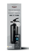 Brandsläckare, 2 kg pulver, märkning 13A-89B-C, svart design, Housegard logotyp.