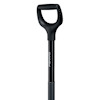 Svart och grått ergonomiskt handtag på en spade med texten "FISKARS".
