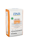 Förpackning av Finja kalkbruk med illustration av ett hus på framsidan och orange detaljer.