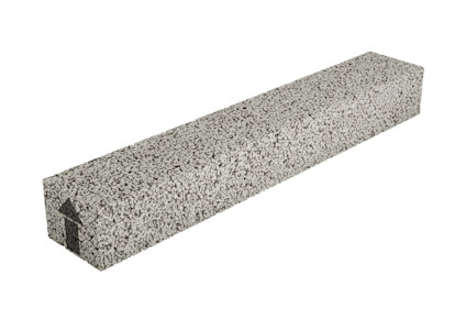 Rektangulär, grå betongbalk med texturerad yta och en pil på sidan.
