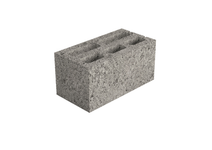 Rektangulär grå betongblock med tre avlånga hål.