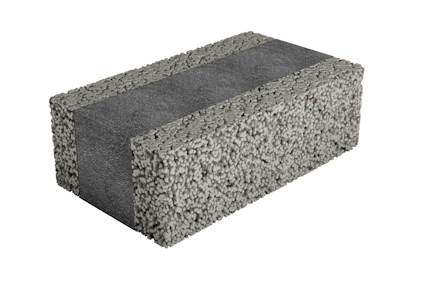 Isolerblock i grått med slät ovansida och texturerade sidor.
