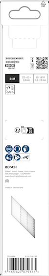 Förpackning med Bosch sticksågblad, Expert-serie, BIM-material, längd 100mm, inklippta instruktioner och symboler.
