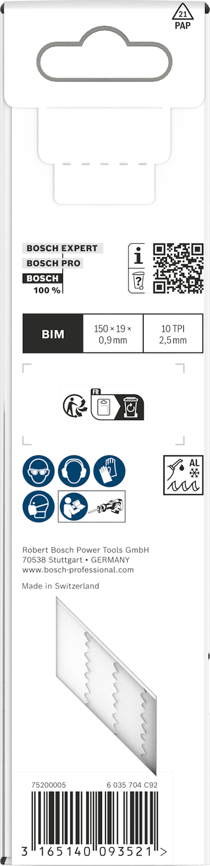 Förpackningens baksida med information och ikoner, inklusive QR-kod och instruktioner.