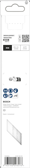 Förpackning för Bosch sticksågblad med information och streckkod.