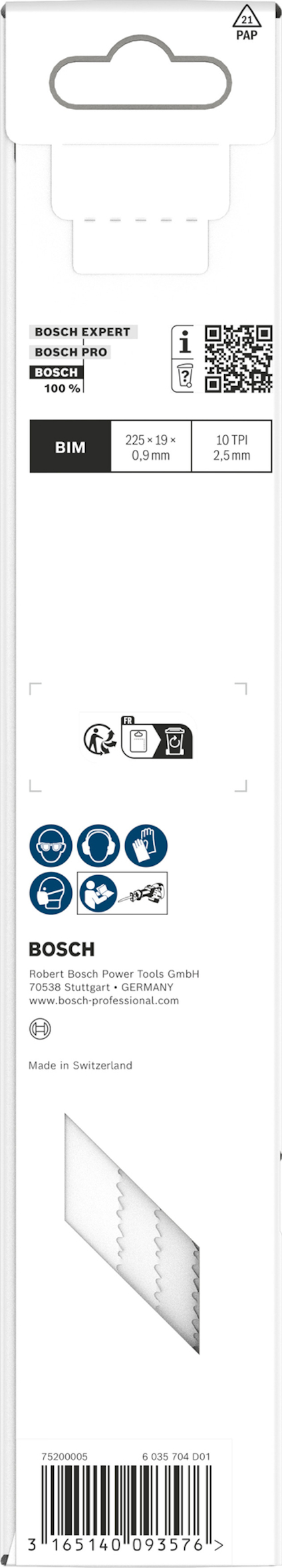Förpackning för Bosch sticksågblad med information och streckkod.