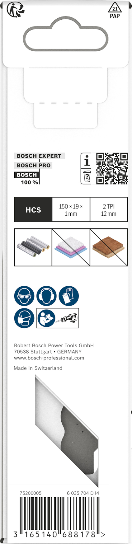 Förpackning av Bosch sågblad med specifikationer: HCS, 100 mm, 10 st, 27 mm, 2,5 mm.