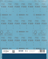 Blått slipark med Bosch F355 P80 tryckt över hela ytan. FSC-certifieringstext synlig.