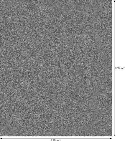 Rektangulär yta med måttlinjer: bredd 230 mm, höjd 280 mm, grå textur.
