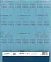 Blått sandpapper med text: "BOSCH PRO, Made in Switzerland, P400, F355". FSC-märke och streckkod längst ned.