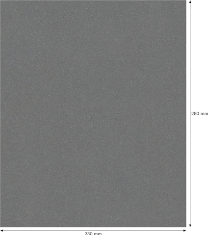 Grå rektangulär sandpapper med mått 230x280 mm.