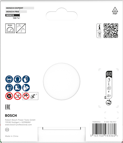 Förpackning för Bosch sågblad med ikoner och text: BOSCH EXPERT, BOSCH PRO, och BOSCH. Max kapdjup 35 mm. Tillverkat i Kina.