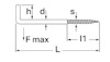 Diagram över en krokbult med mättecken; h, d, s, F max, l1 och L.
