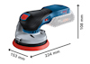 Roterande slipmaskin med Bosch-logotyp. Mått anges: 224 mm, 153 mm, 108 mm.